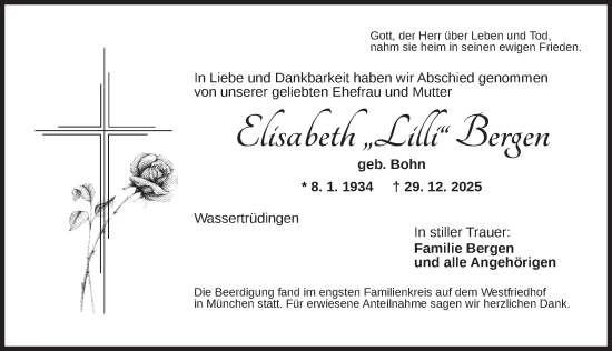 Traueranzeige von Elisabeth Bergen von Dinkelsbühl/ Feuchtwangen