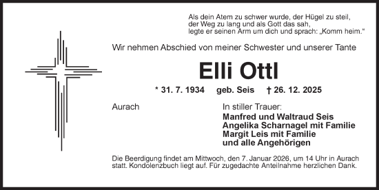 Traueranzeige von Elli Ottl von Ansbach