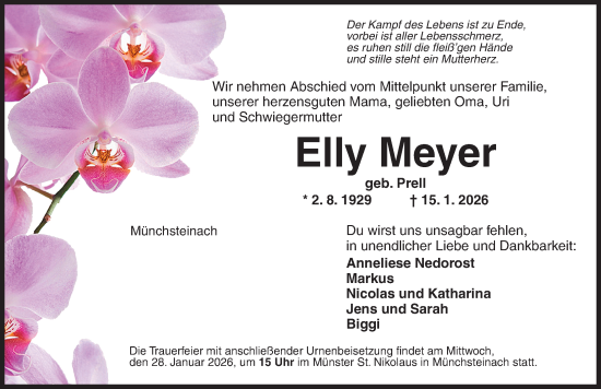 Traueranzeige von Elly Meyer von Neustadt/ Scheinfeld/ Uffenheim