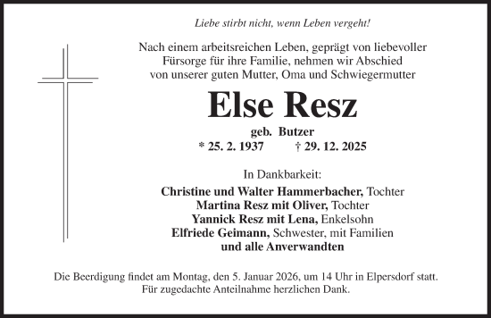 Traueranzeige von Else Resz von Ansbach