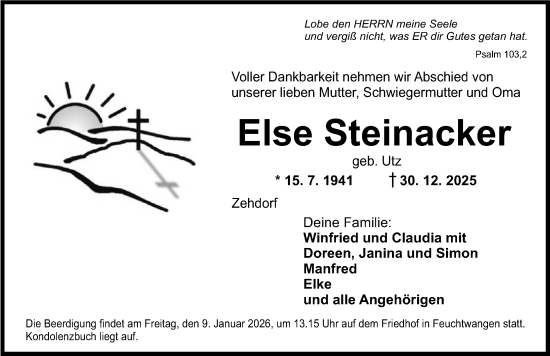 Traueranzeige von Else Steinacker von Dinkelsbühl/ Feuchtwangen