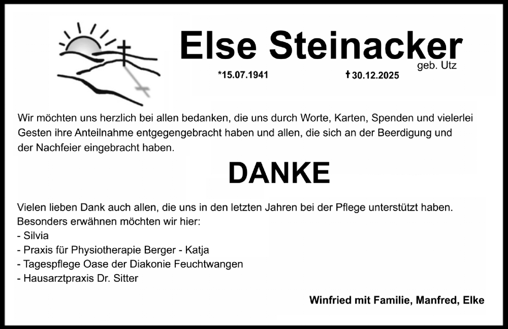  Traueranzeige für Else Steinacker vom 24.01.2026 aus Dinkelsbühl/ Feuchtwangen