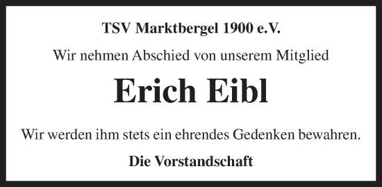 Traueranzeige von Erich Eibl von Neustadt/ Scheinfeld/ Uffenheim