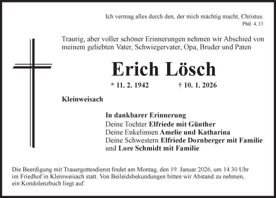 Traueranzeige von Erich Lösch von Neustadt/ Scheinfeld/ Uffenheim