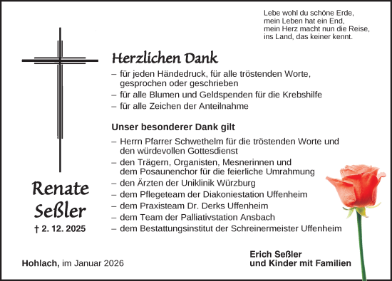 Traueranzeige von Erich Seßler von Ansbach