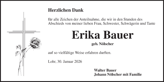 Traueranzeige von Erika Bauer von Rothenburg