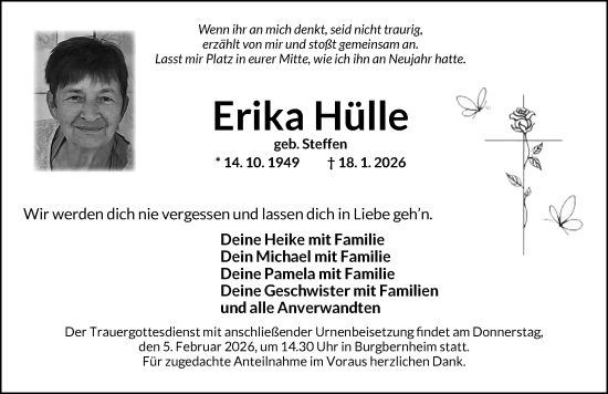 Traueranzeige von Erika Hülle von Neustadt/ Scheinfeld/ Uffenheim