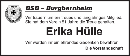 Traueranzeige von Erika Hülle von Neustadt/ Scheinfeld/ Uffenheim