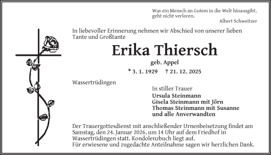 Traueranzeige von Erika Thiersch von Dinkelsbühl/ Feuchtwangen