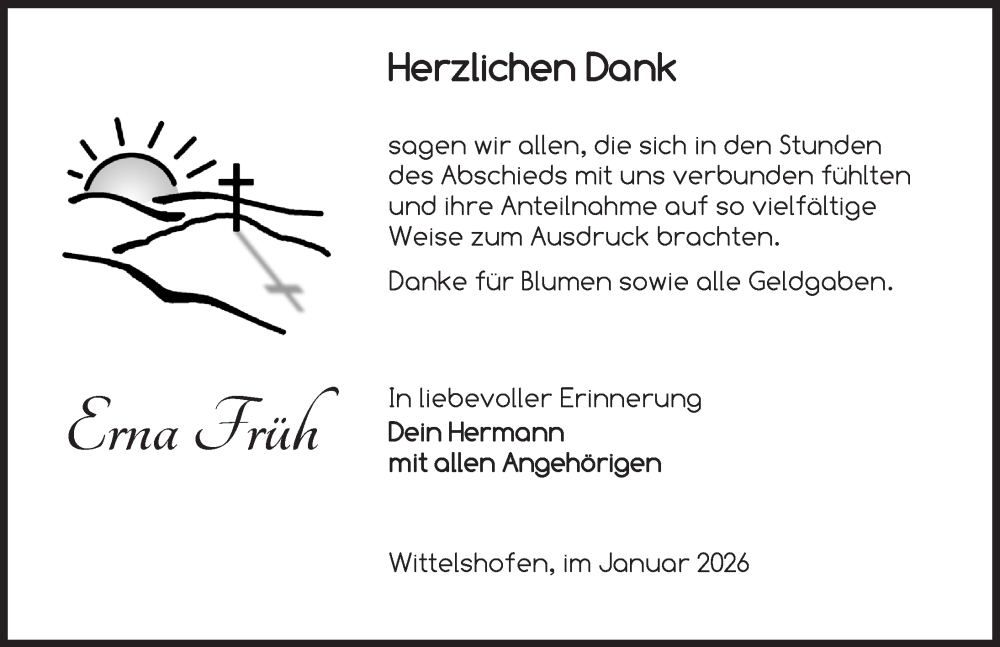  Traueranzeige für Erna Früh vom 03.01.2026 aus Dinkelsbühl/ Feuchtwangen