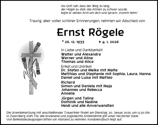 Traueranzeige von Ernst Rögele von Dinkelsbühl/ Feuchtwangen