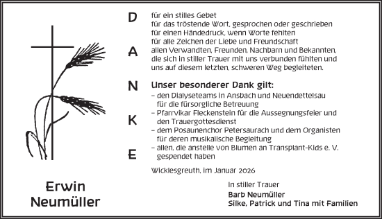 Traueranzeige von Erwin Neumüller von Ansbach