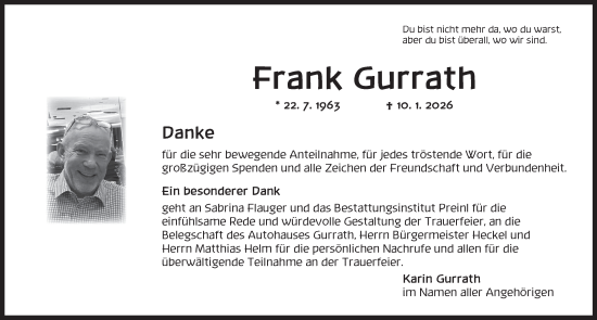Traueranzeige von Frank Gurrath von Neustadt/ Scheinfeld/ Uffenheim