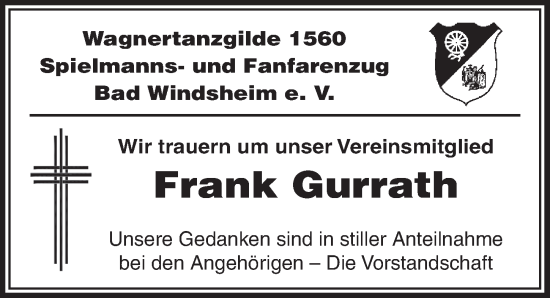 Traueranzeige von Frank Gurrath von Neustadt/ Scheinfeld/ Uffenheim