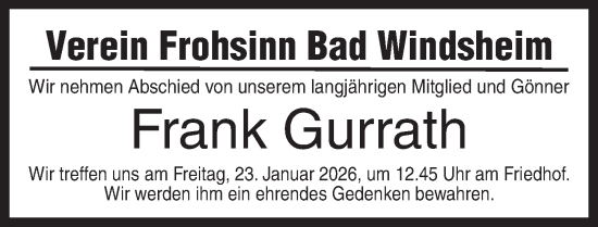 Traueranzeige von Frank Gurrath von Neustadt/ Scheinfeld/ Uffenheim