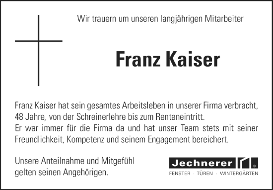 Traueranzeige von Franz Kaiser von Ansbach