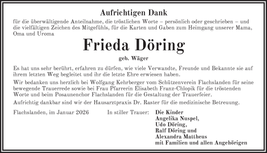 Traueranzeige von Frieda Döring von Ansbach