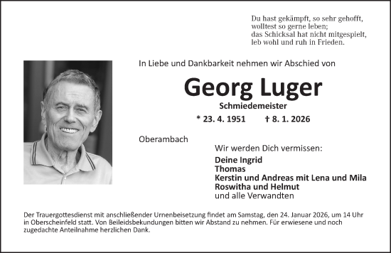 Traueranzeige von Georg Luger von Neustadt/ Scheinfeld/ Uffenheim