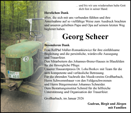 Traueranzeige von Georg Scheer von Rothenburg