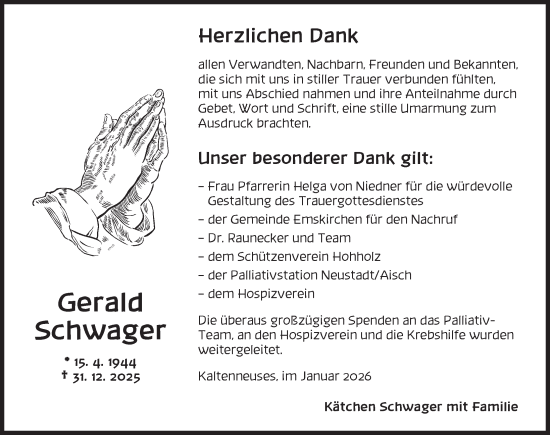 Traueranzeige von Gerald Schwager von Neustadt/ Scheinfeld/ Uffenheim
