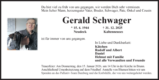 Traueranzeige von Gerald Schwager von Neustadt/ Scheinfeld/ Uffenheim