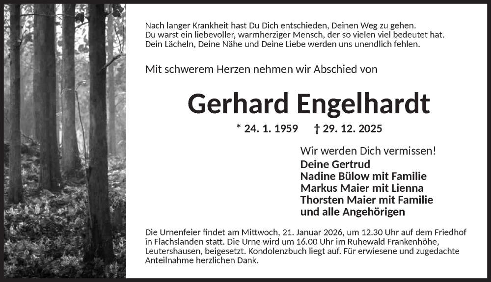  Traueranzeige für Gerhard Engelhardt vom 17.01.2026 aus GE