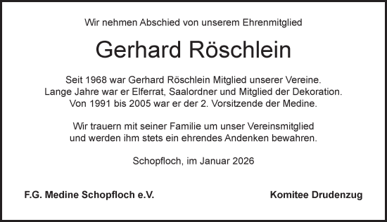 Traueranzeige von Gerhard Röschlein von Dinkelsbühl/ Feuchtwangen