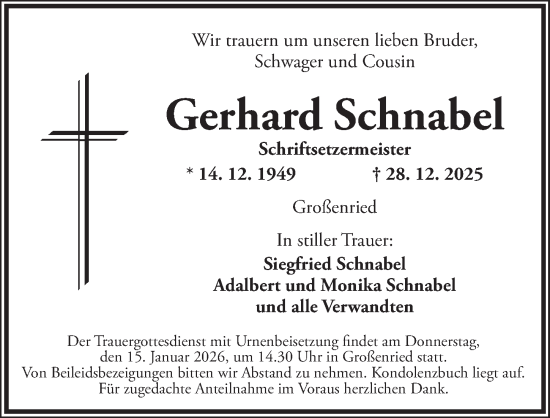 Traueranzeige von Gerhard Schnabel von Ansbach