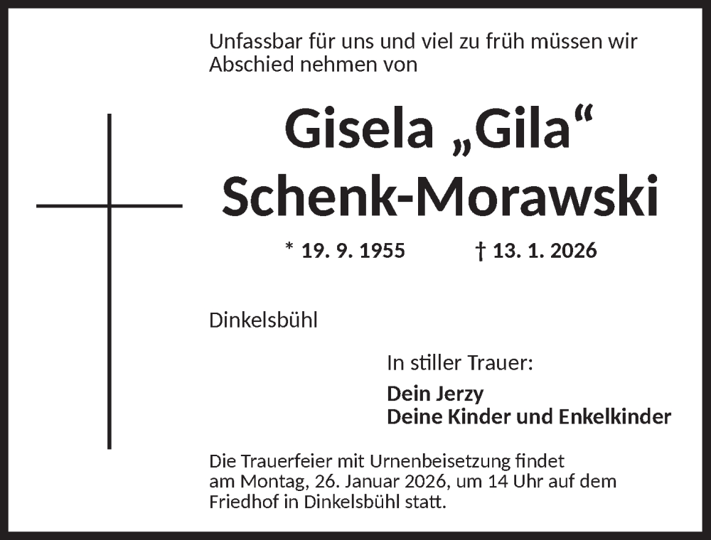  Traueranzeige für Gisela Schenk-Morawski vom 23.01.2026 aus Dinkelsbühl/ Feuchtwangen