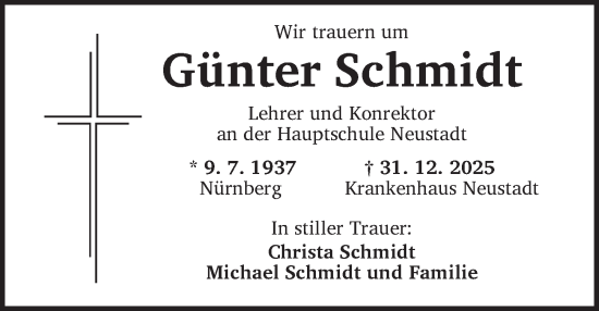 Traueranzeige von Günter Schmidt von Neustadt/ Scheinfeld/ Uffenheim
