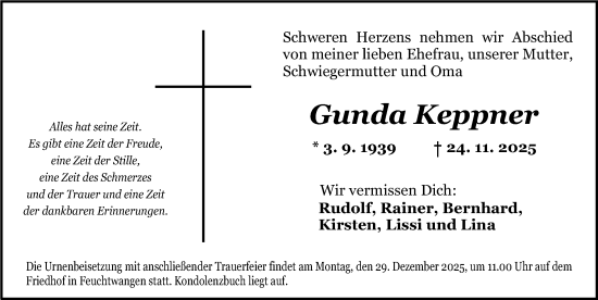 Traueranzeige von Gunda Keppner von Dinkelsbühl/ Feuchtwangen