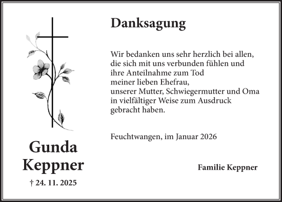 Traueranzeige von Gunda Keppner von Dinkelsbühl/ Feuchtwangen