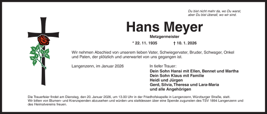 Traueranzeige von Hans Meyer von Neustadt/ Scheinfeld/ Uffenheim