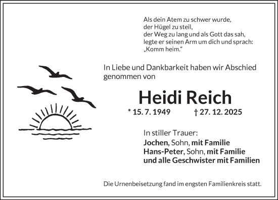 Traueranzeige von Heidi Reich von Dinkelsbühl/ Feuchtwangen