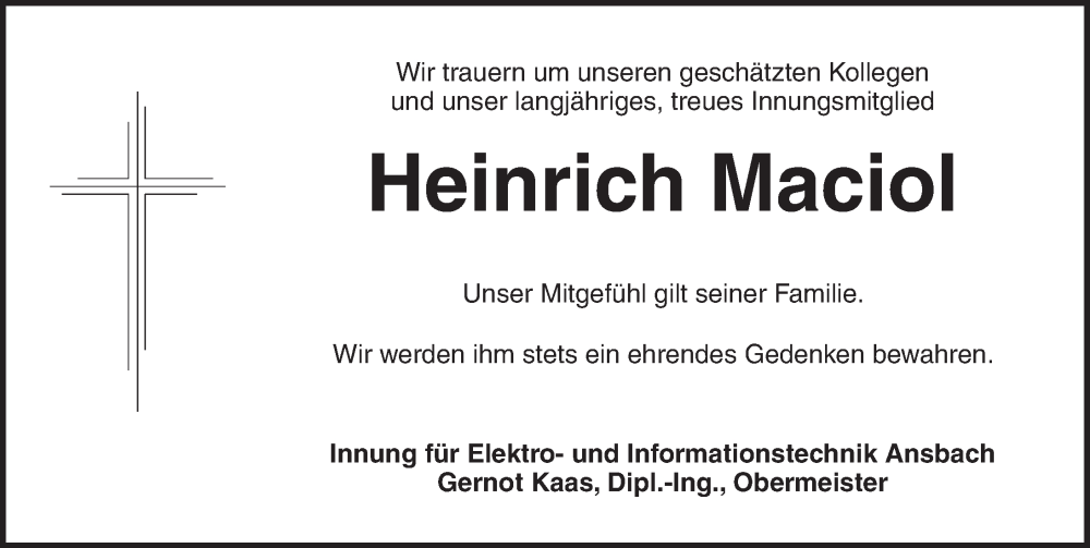  Traueranzeige für Heinrich Maciol vom 23.01.2026 aus GE