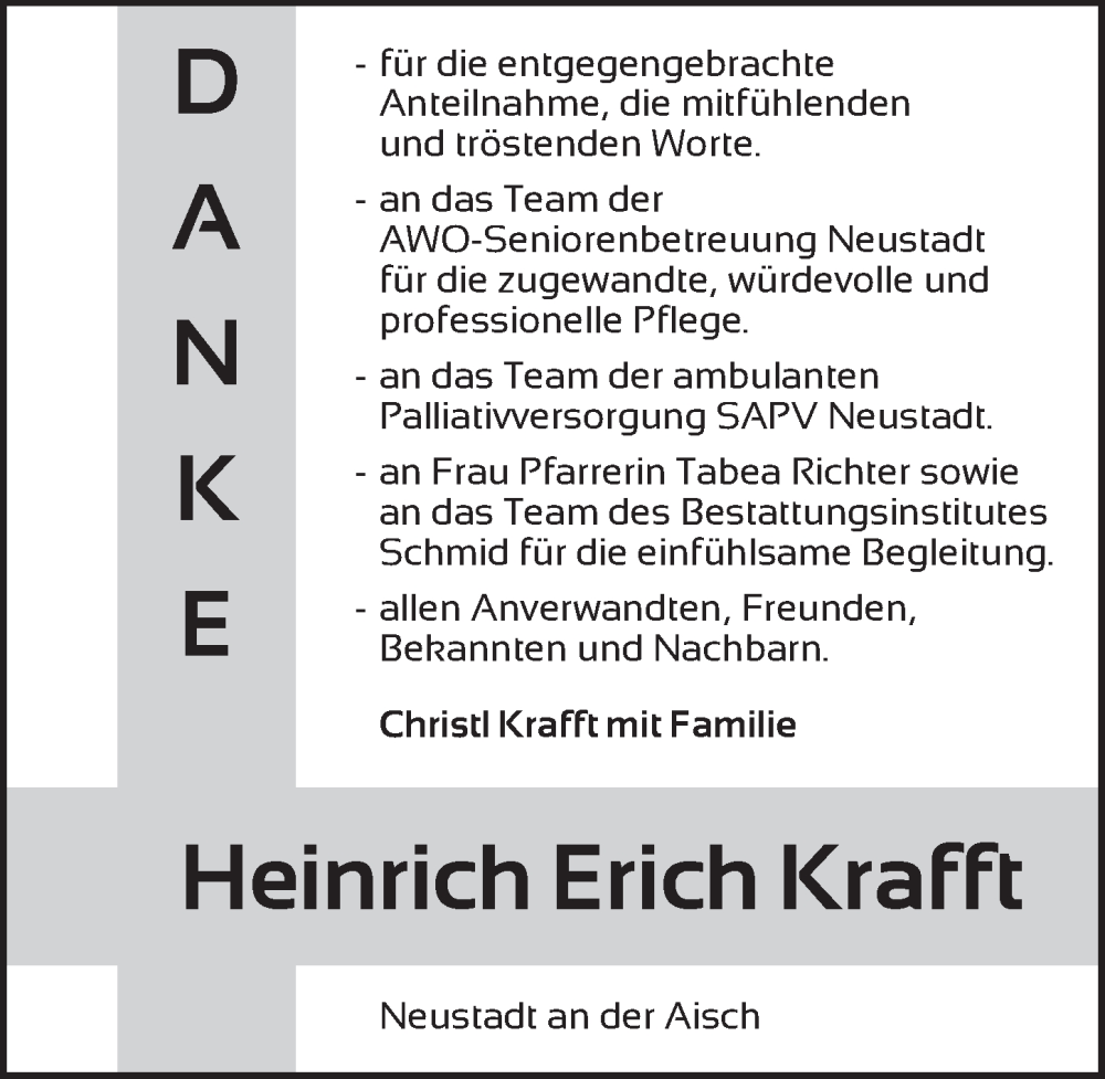  Traueranzeige für Heinrich Erich Krafft vom 10.01.2026 aus Neustadt/ Scheinfeld/ Uffenheim