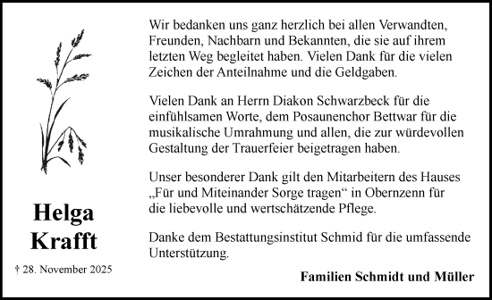 Traueranzeige von Helga Krafft von Rothenburg