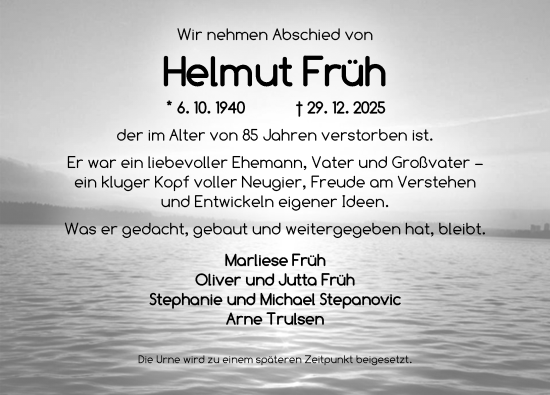 Traueranzeige von Helmut Früh von Ansbach