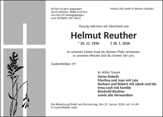 Traueranzeige von Helmut Reuther von Rothenburg