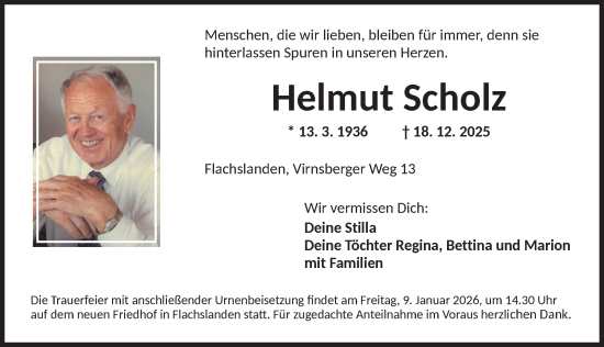 Traueranzeige von Helmut Scholz von Ansbach