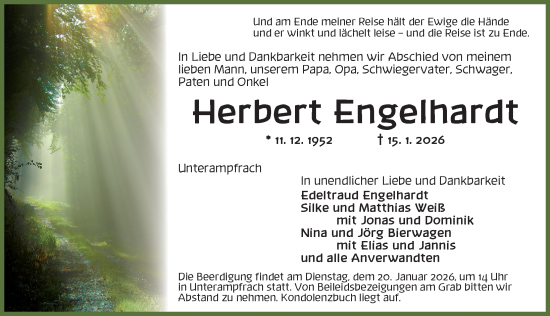 Traueranzeige von Herbert Engelhardt von Dinkelsbühl/ Feuchtwangen