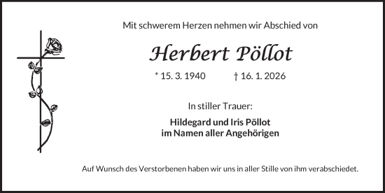 Traueranzeige von Herbert Pöllot von Ansbach