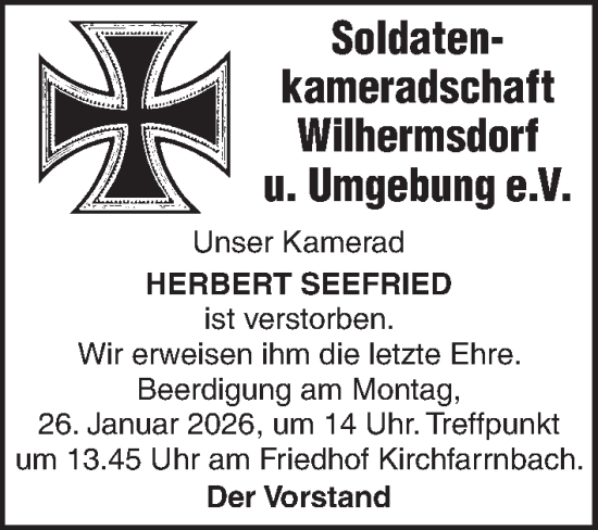 Traueranzeige von Herbert Seefried von Neustadt/ Scheinfeld/ Uffenheim
