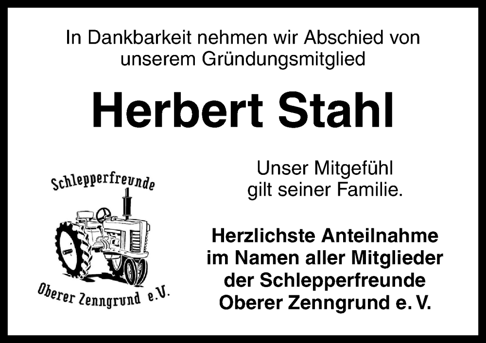  Traueranzeige für Herbert Stahl vom 26.01.2026 aus Neustadt/ Scheinfeld/ Uffenheim