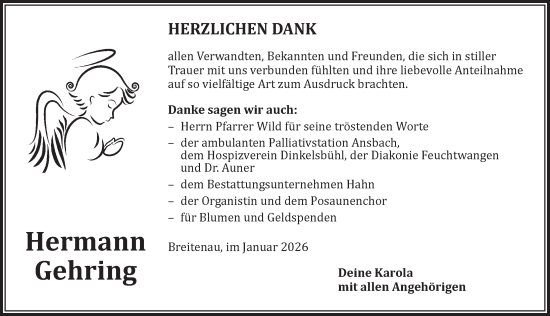 Traueranzeige von Hermann Gehring von Dinkelsbühl/ Feuchtwangen