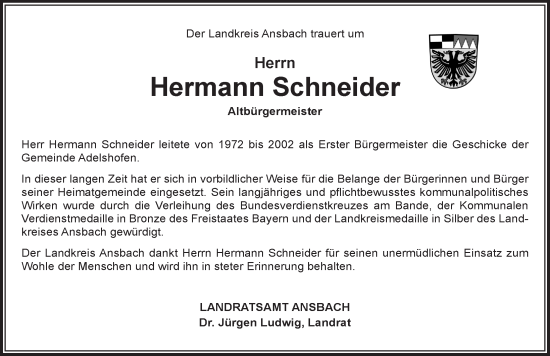 Traueranzeige von Hermann Schneider von GE