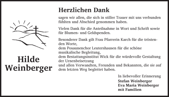 Traueranzeige von Hilde Weinberger von Ansbach