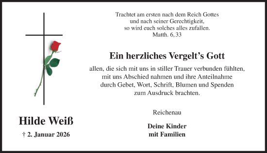 Traueranzeige von Hilde Weiß von Ansbach