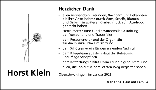Traueranzeige von Horst Klein von Dinkelsbühl/ Feuchtwangen