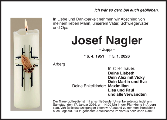Traueranzeige von Josef Nagler von Ansbach